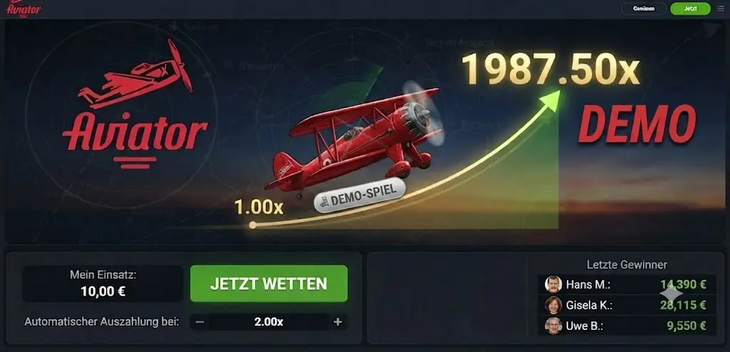Aviator Demo Bildschirm
